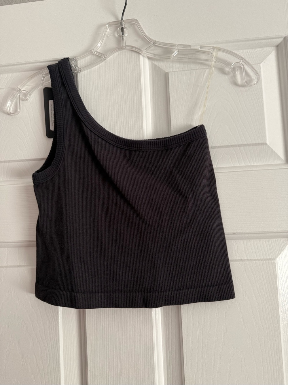 By Together Black One-Shoulder Ribbed Crop Top